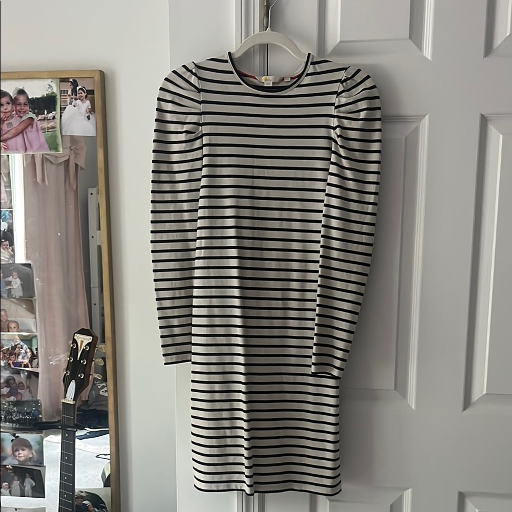 Boden Black and White Puff Sleeve Sheath Dress
